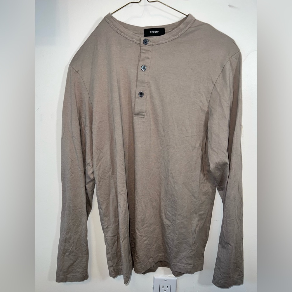 High Quality Mens Theory long sleeve Henley Shirt - Tan - Extra Small